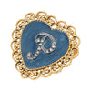 1928 Jewelry Initial & Blue Heart Stone Gold Filigree Pin