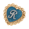 1928 Jewelry Initial & Blue Heart Stone Gold Filigree Pin