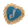 1928 Jewelry Initial & Blue Heart Stone Gold Filigree Pin