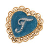 1928 Jewelry Initial & Blue Heart Stone Gold Filigree Pin