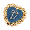 1928 Jewelry Initial & Blue Heart Stone Gold Filigree Pin