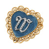1928 Jewelry Initial & Blue Heart Stone Gold Filigree Pin