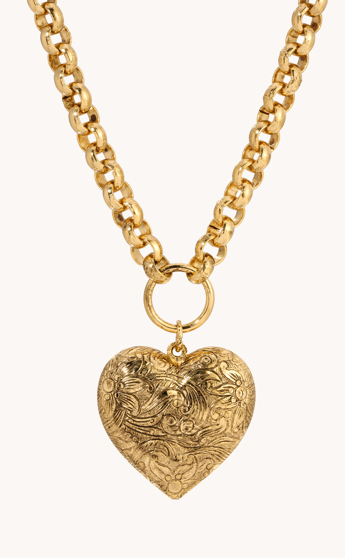Gold Etched Heart Necklace