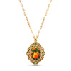1928 Jewelry Blooming Peach Tulips & Peridot Crystals Pendant Necklace 18