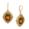 1928 Jewelry Blooming Orange Tulips & Peridot Crystals Drop Earrings