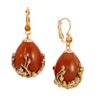 Golden Vintage Style Carnelian Egg & Topaz Crystal Drop Earrings