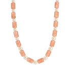 Peach Cracked Glass & White Faux Pearl Necklace 15" + 3" Extension