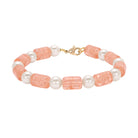 Peach Cracked Glass & White Faux Pearl Beaded Bracelet