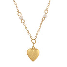 Gold & Faux Pearl Small Engraved Heart Locket Necklace 16"