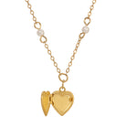 Opened Gold & Faux Pearl Small Engraved Heart Locket Necklace 16"