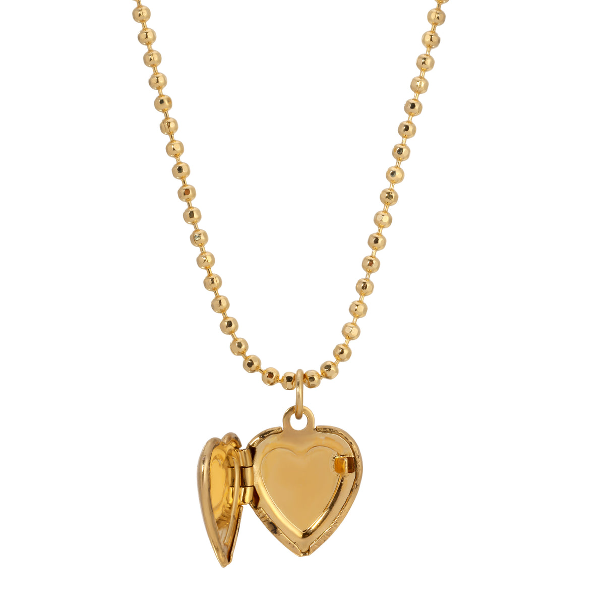 Opened Small Golden Heart & Crystal Locket Necklace 18"