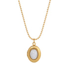 Gold Tone Oval Blue Lace Agate Cabochon Stone Locket Necklace 18"