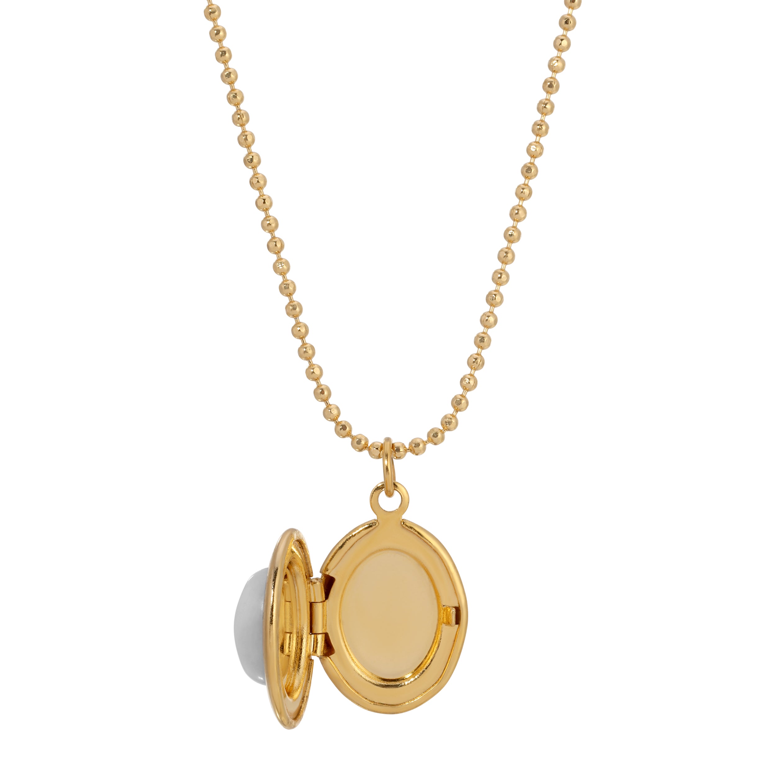 Opened Gold Tone Oval Blue Lace Agate Cabochon Stone Locket Necklace 18"