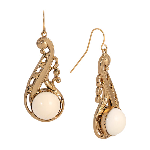 Swirly Statement Round Ivory High Dome Stone Drop Earrings