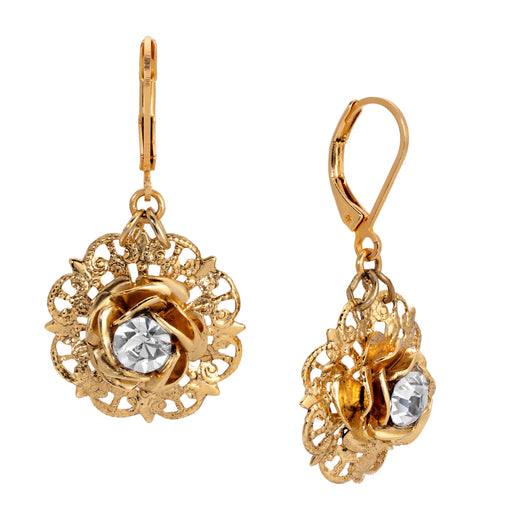 Golden Floral Filigree & Layered Rose Antique Drop Earrings