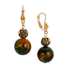Round Harvest Green & Antiqued Gold Rose Bead Drop Earrings
