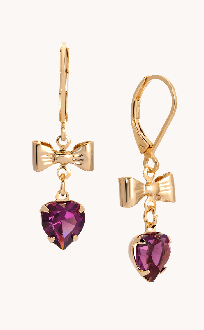 Bow Amethyst Heart Earrings