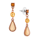 Rose Gold Topaz Crystal & Beige Moonstone Teardrop Dangle Stud Earrings