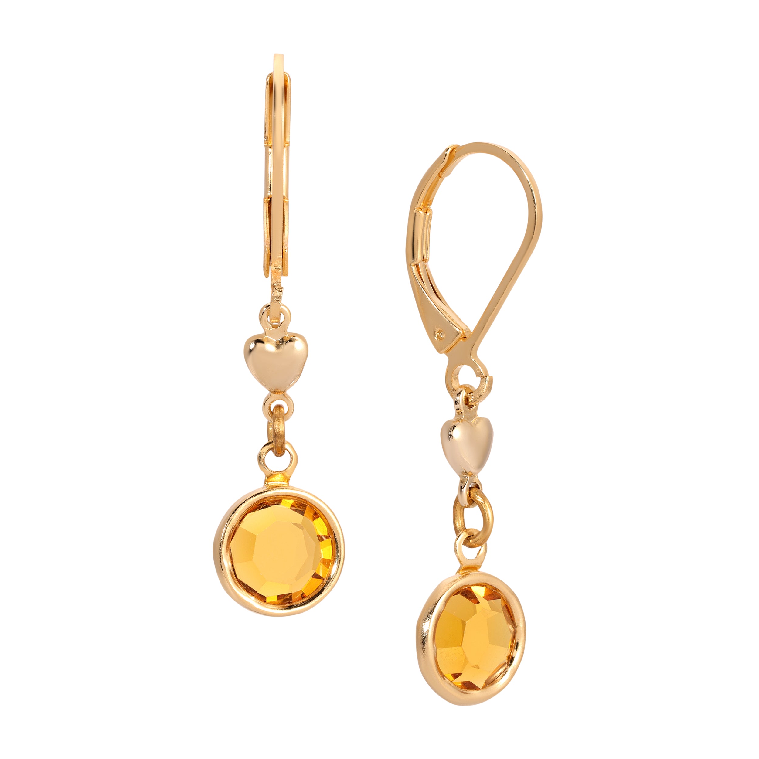 Golden Heart Channel Topaz Crystal Drop Earrings