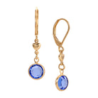 Golden Heart Channel Sapphire Blue Crystal Drop Earrings