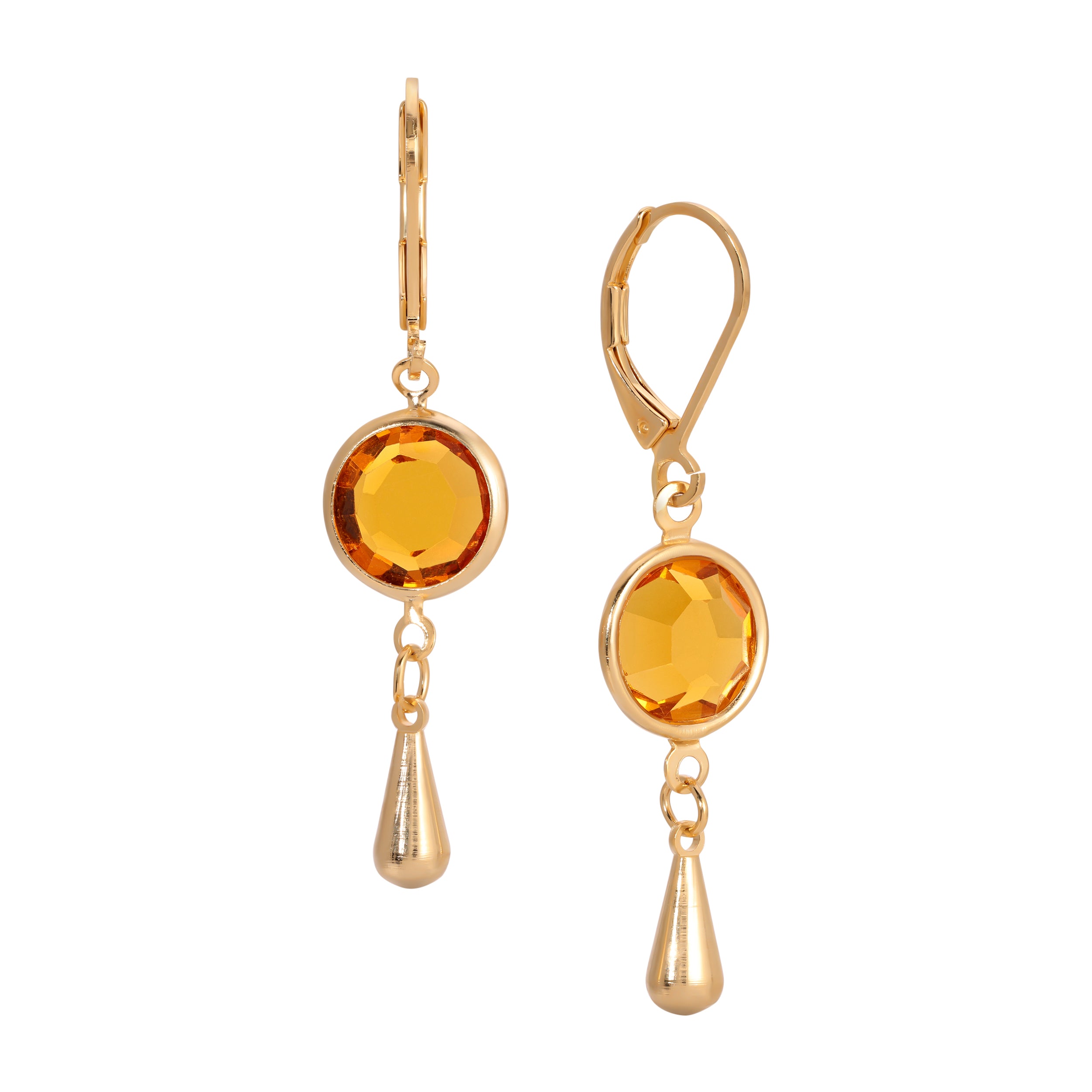Golden Topaz Channel Crystal Pear Drop Earrings