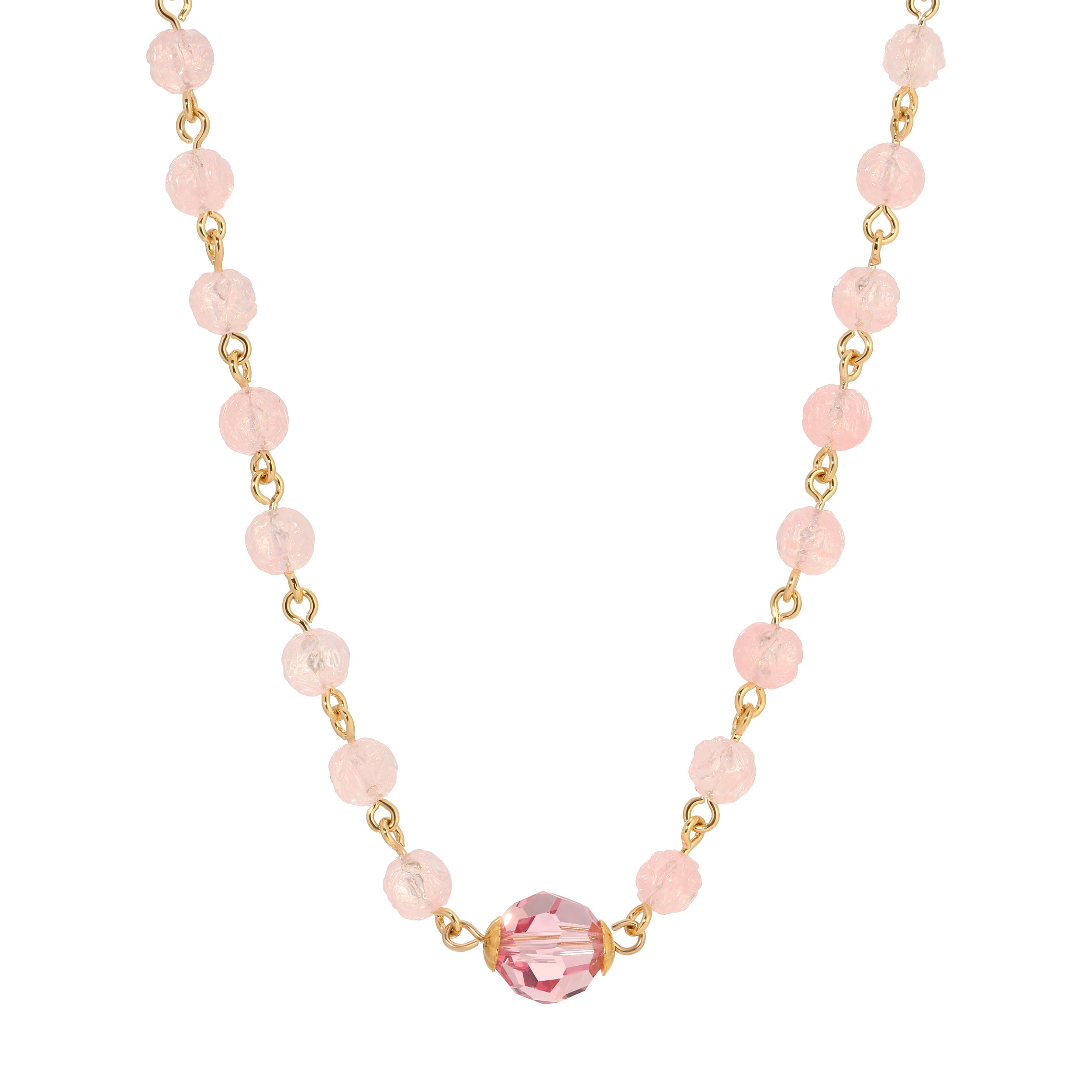 Rose Pink Crystal & Glass Beaded Necklace 15" + 3" Extension