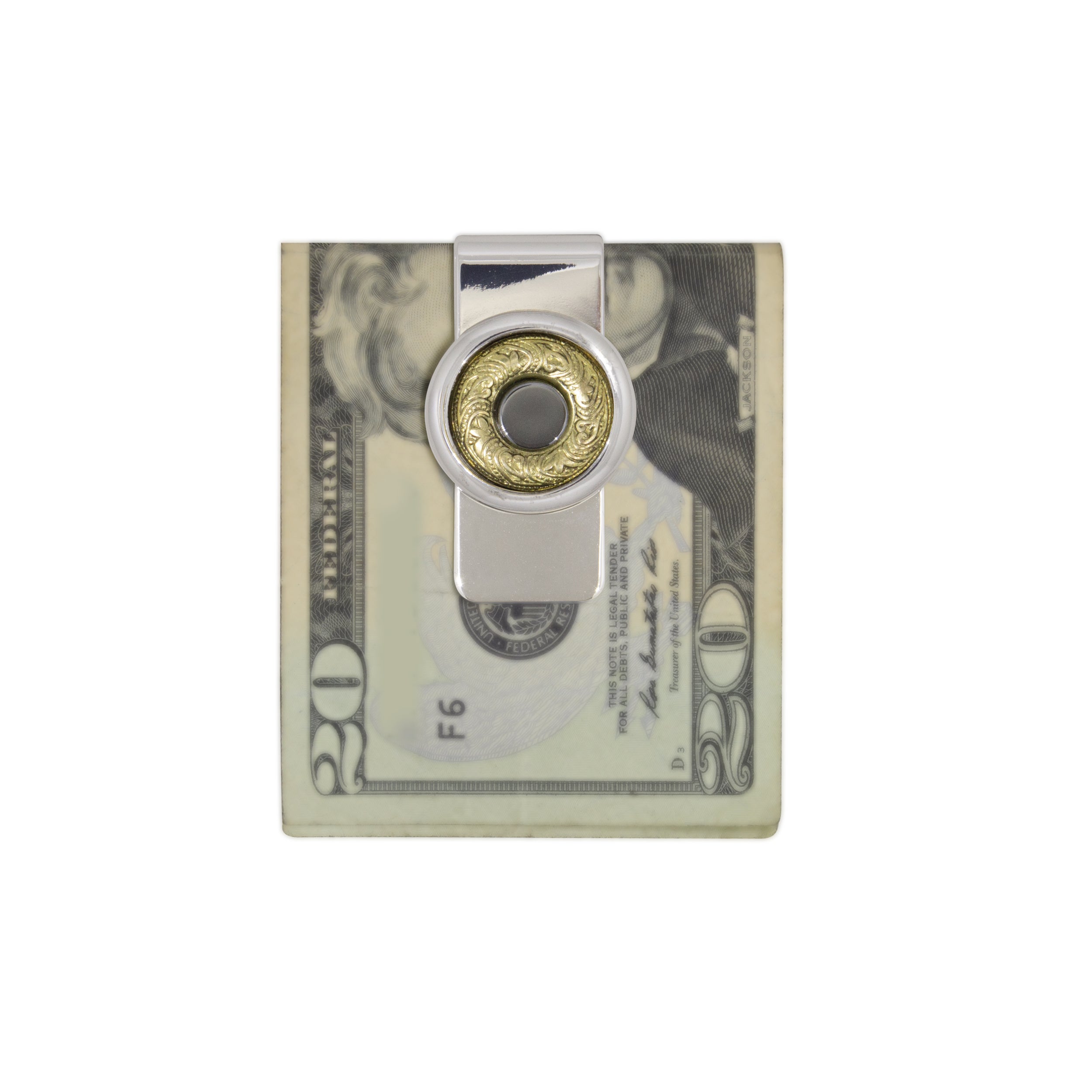 1928 Jewelry Hematite Stone On Gold Overlay Silver Money Clip