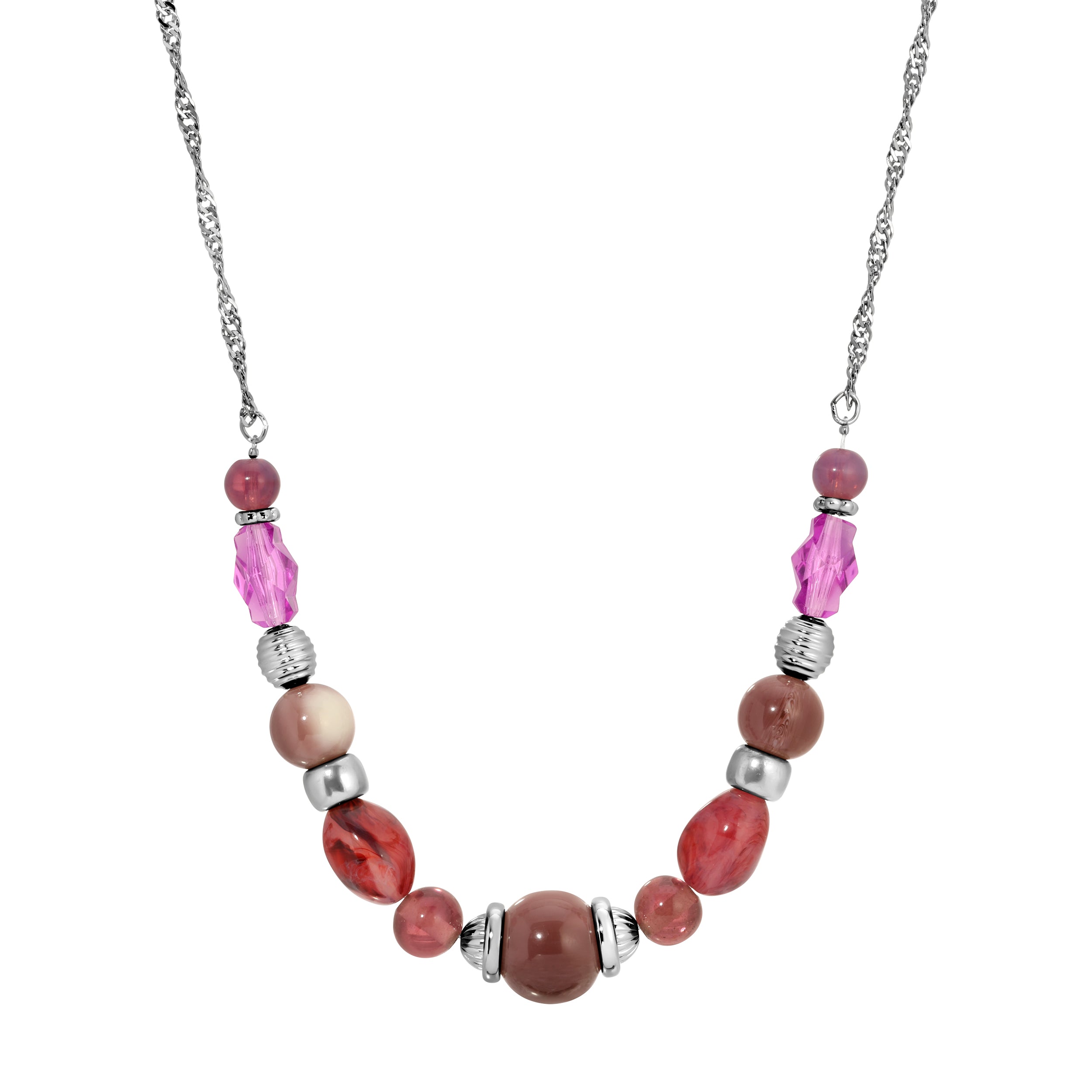 Multi Shaped Amethyst & Silver Beaded Necklace 16" + 3" Extension