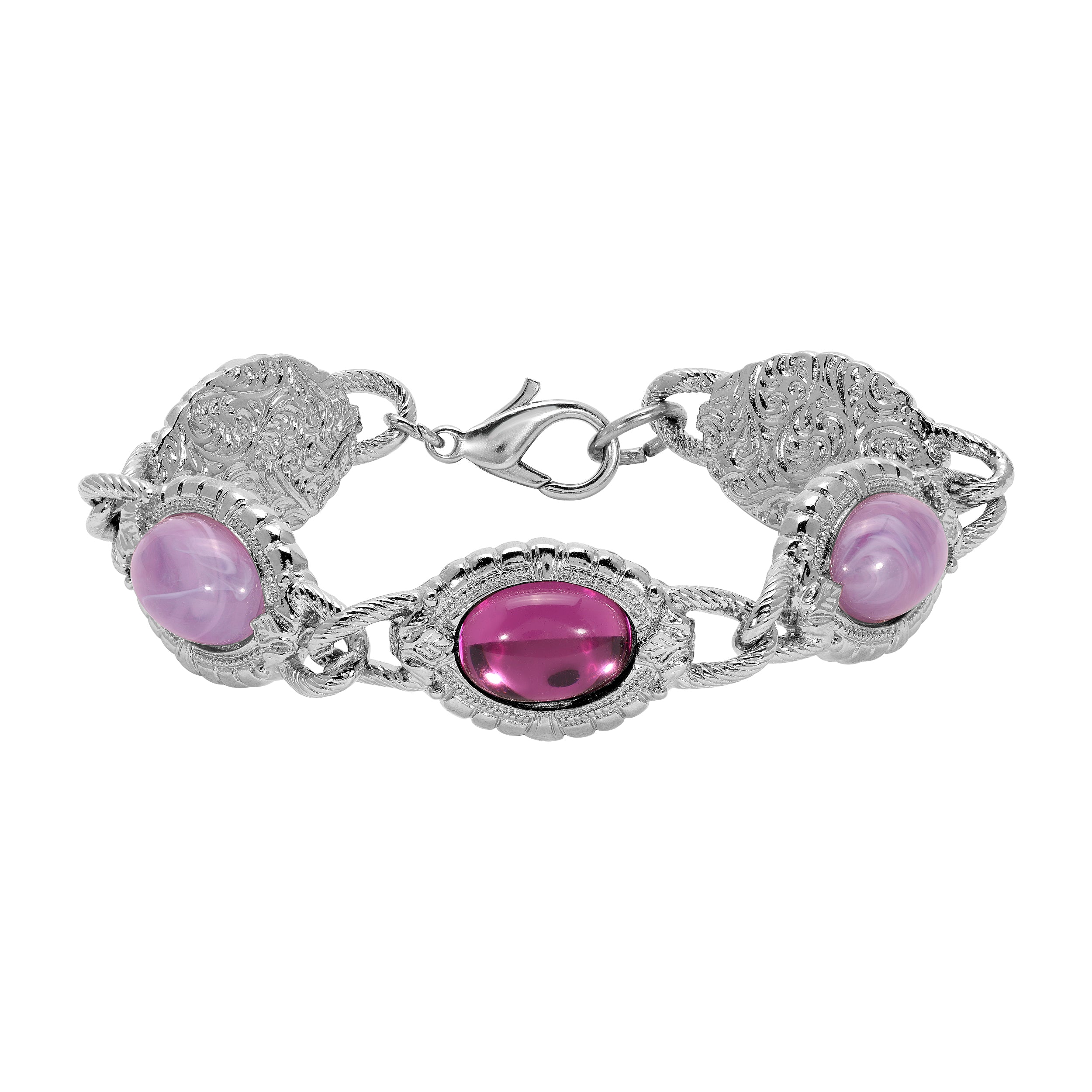 Silver Oval Amethyst & Lilac Agate Cabachon Bracelet