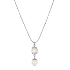 Silver Tone Translucent Flower Engraved Stone & Faux Pearl Drop Pendant Necklace 16"