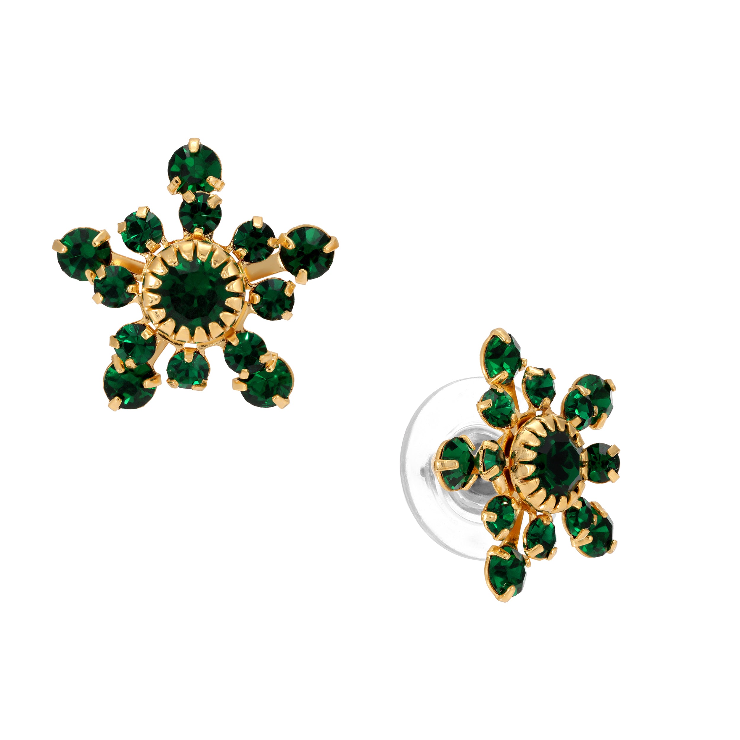 Emerald Green Crystal Gold Star Stud Earrings