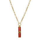Gold Red Enamel Whistle Pendant Necklace 28"