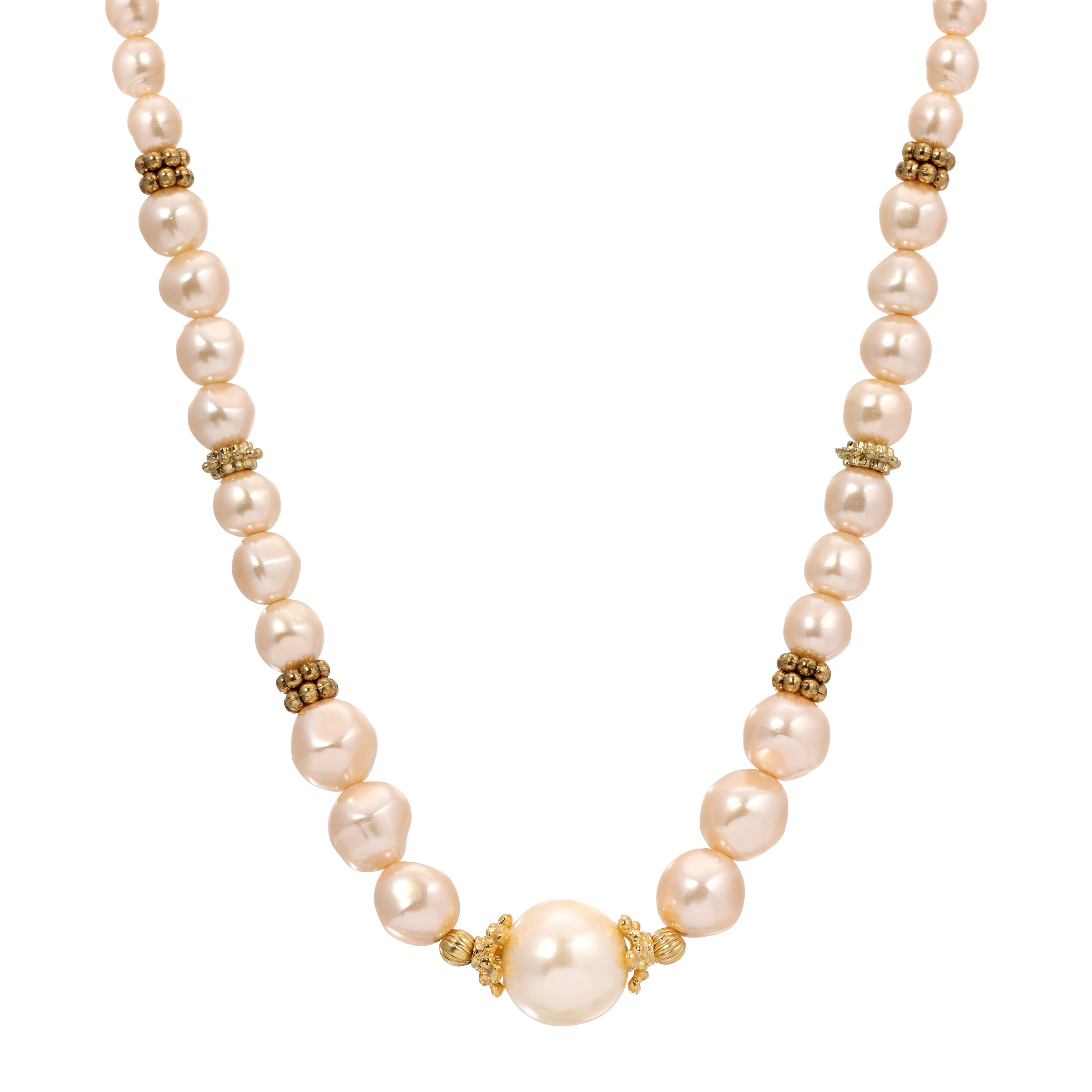 Golden Champagne & Peach Faux Pearl Beaded Necklace 15" + 3" Extender