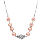 Round Rosabella Raspberry Faux Pearls & Silver Filigree Beaded Necklace 16" + 3" Extension