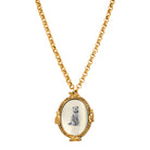 Gold Tone Oval Mother of Pearl Cat Medallion Pendant Necklace 28"