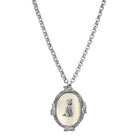 Silver Tone Oval Mother of Pearl Cat Medallion Pendant Necklace 28"