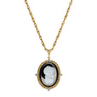 Oval Frost Cameo & Hematite European Glass Stone Pendant Necklace 28"