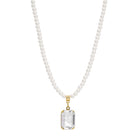 Octagon Crystal & Round Faux Pearl Beaded Strand Pendant Necklace 15" + 3" Extension