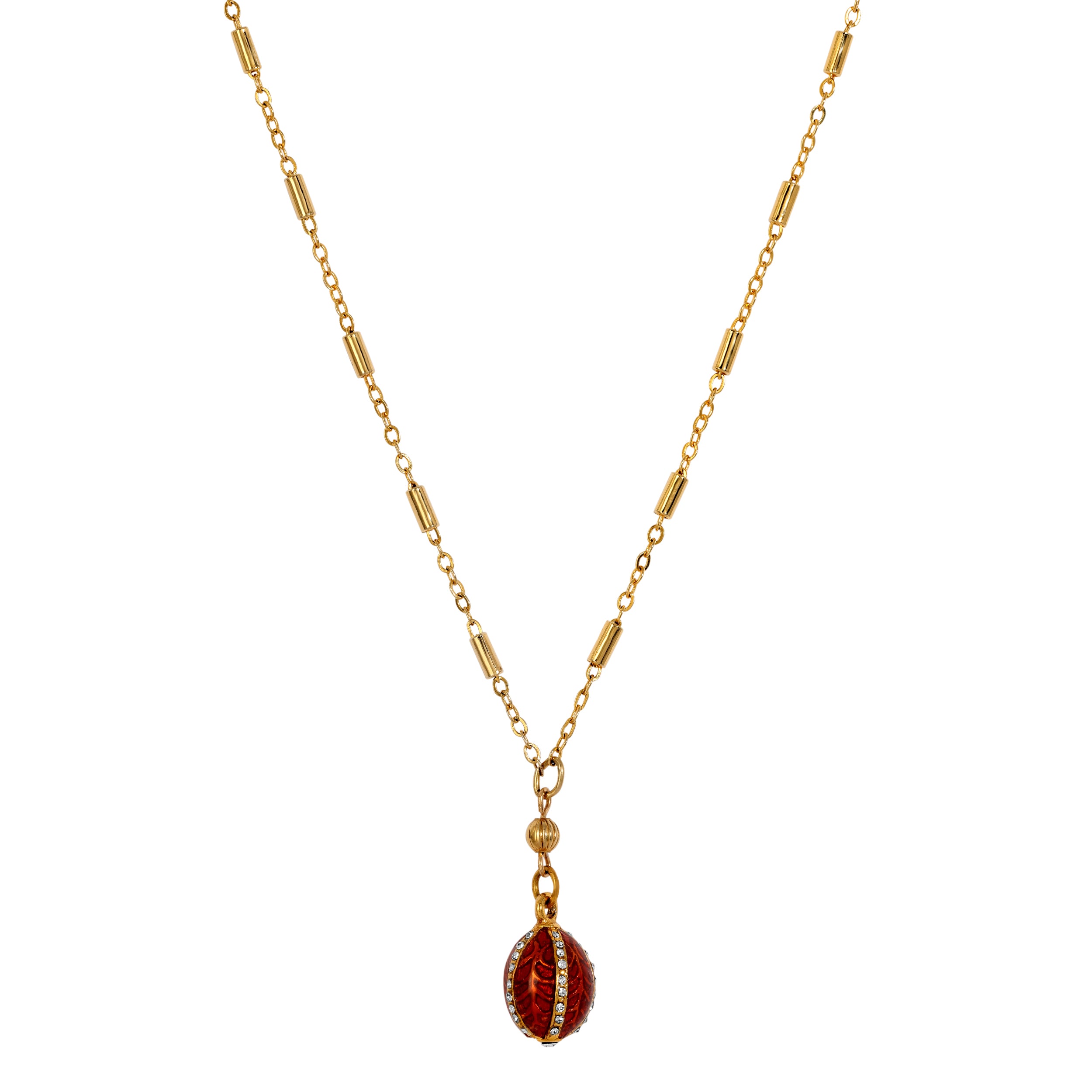Trellis Red Enamel Crystal Egg Drop Pendant Necklace 18"