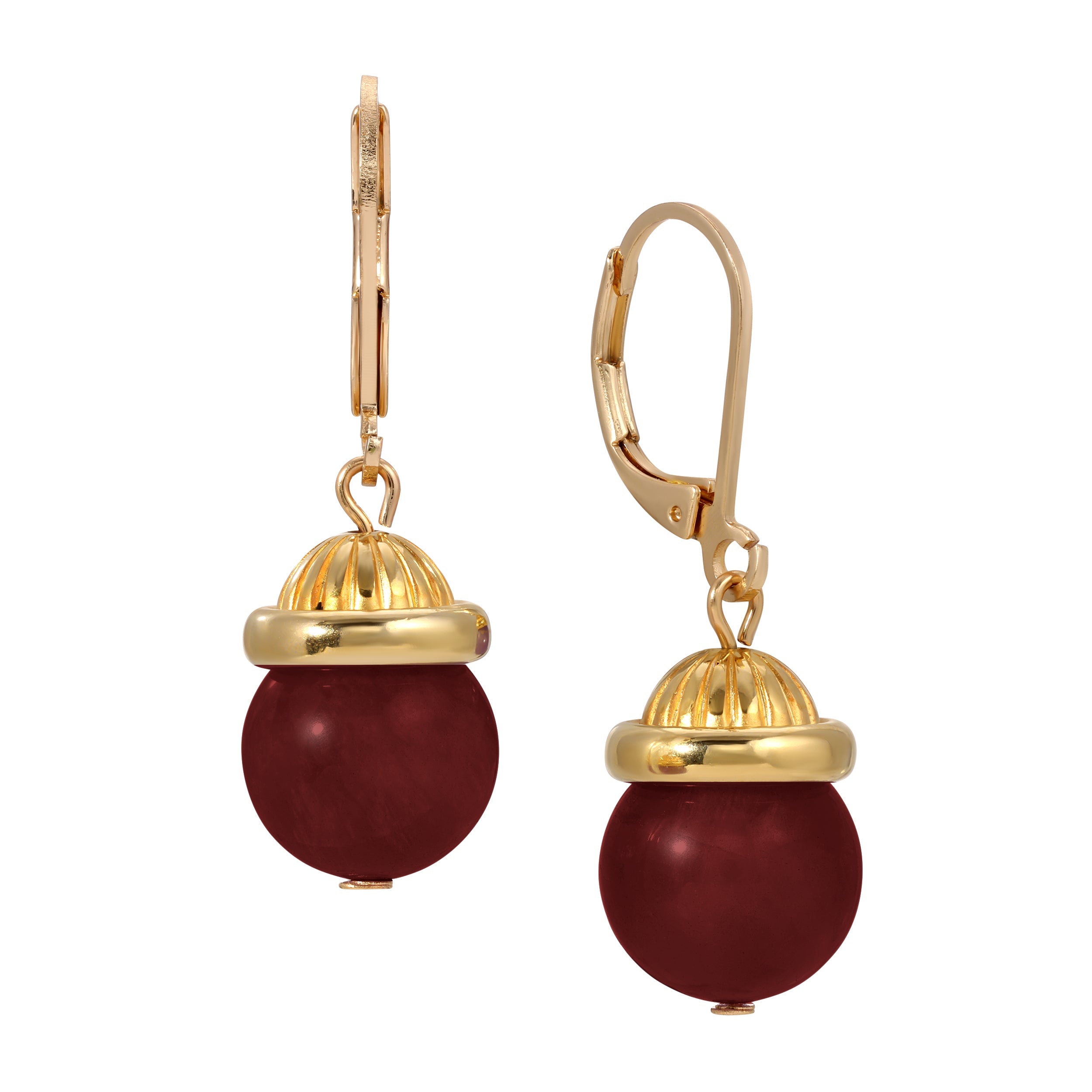  Petite Round Maroon Howlite Quartz Gemstone Drop Earrings