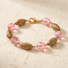 Light Rose Pink AB Crystal & Gold Corrugated Bead Bracelet on handmade cotton paper 