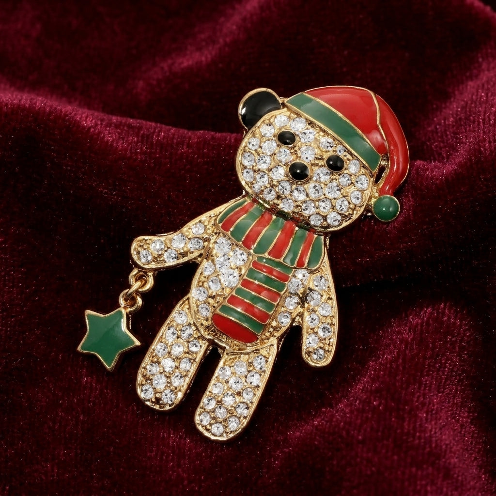 1928 Jewelry Teddy Bear & Nutcracker Christmas Brooch Pin