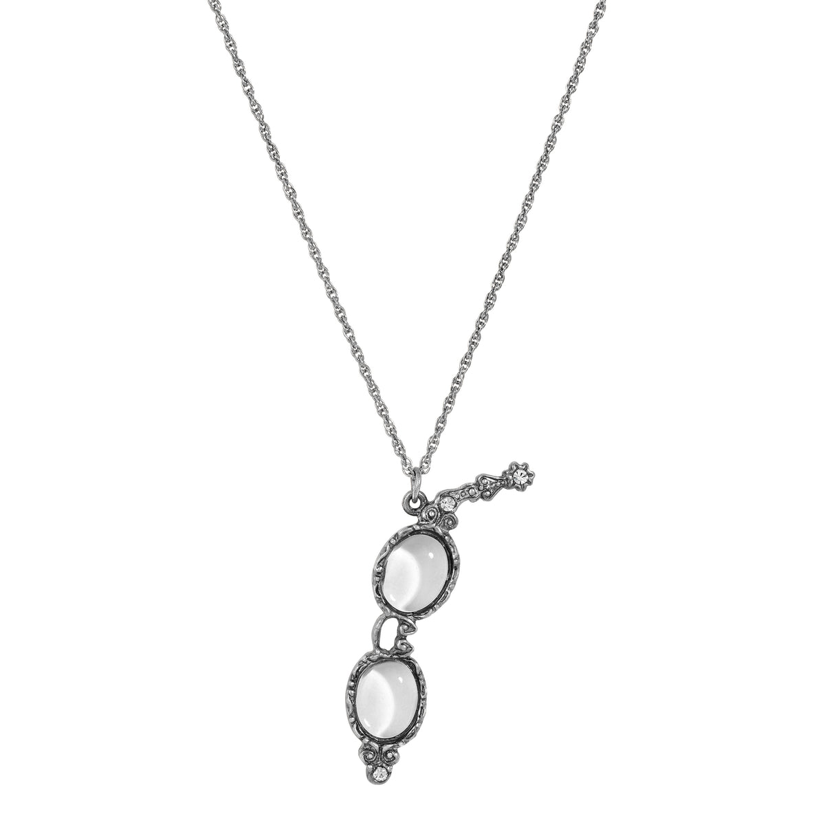 Silver & Crystal Eyeglass Pendant Necklace 18"