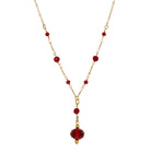 Siam Red Bead Drop Y-Necklace 15" + 3" Extension