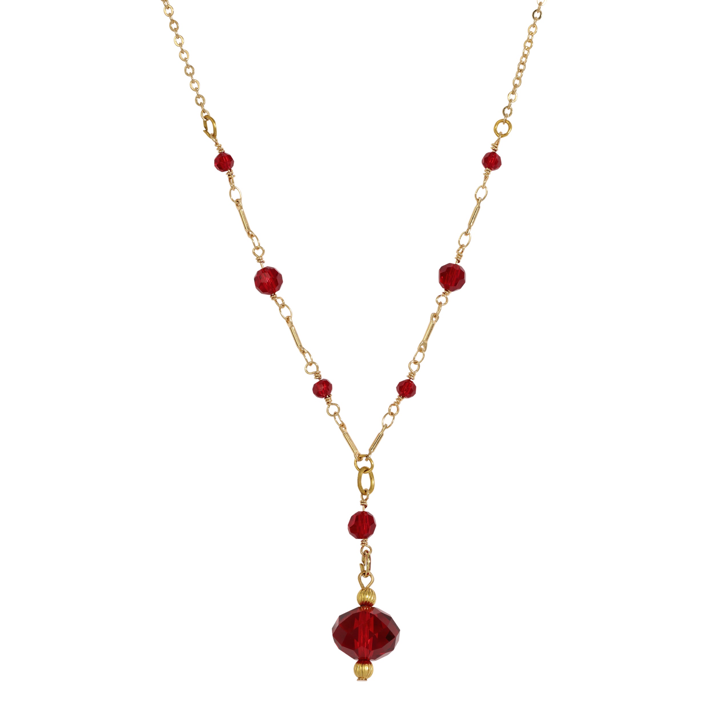 Siam Red Bead Drop Y-Necklace 15" + 3" Extension