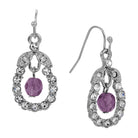 Silver & Crystal Loop Amethyst Bead Drop Earrings