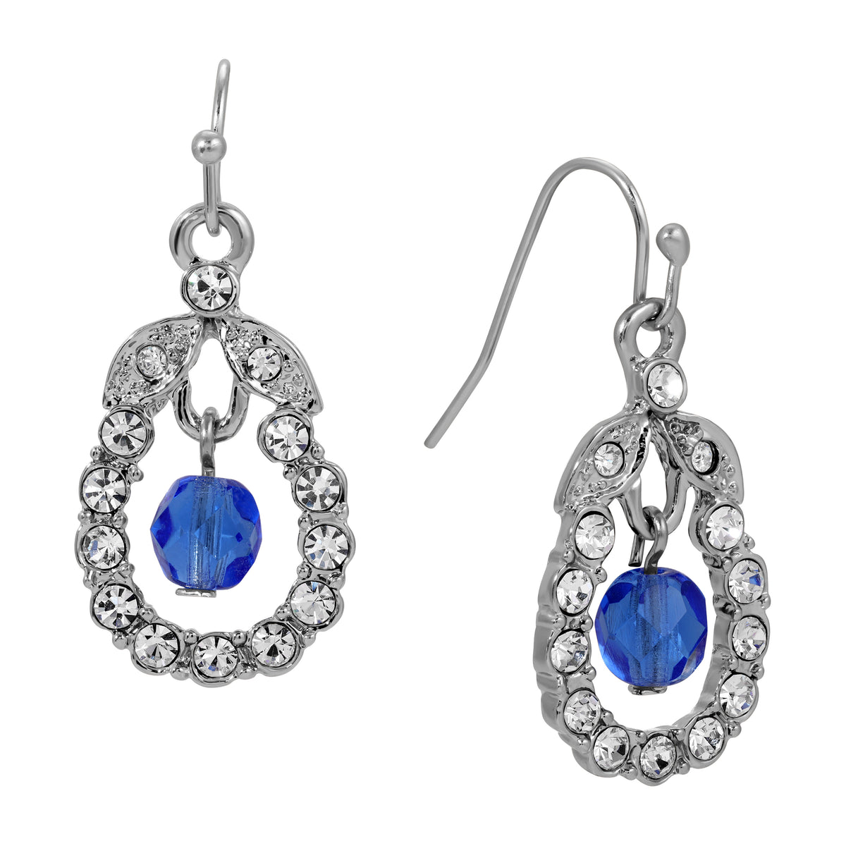 Silver & Crystal Loop Sapphire Bead Drop Earrings