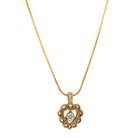 Golden Filigree Heart & Crystal Pendant Necklace 15"