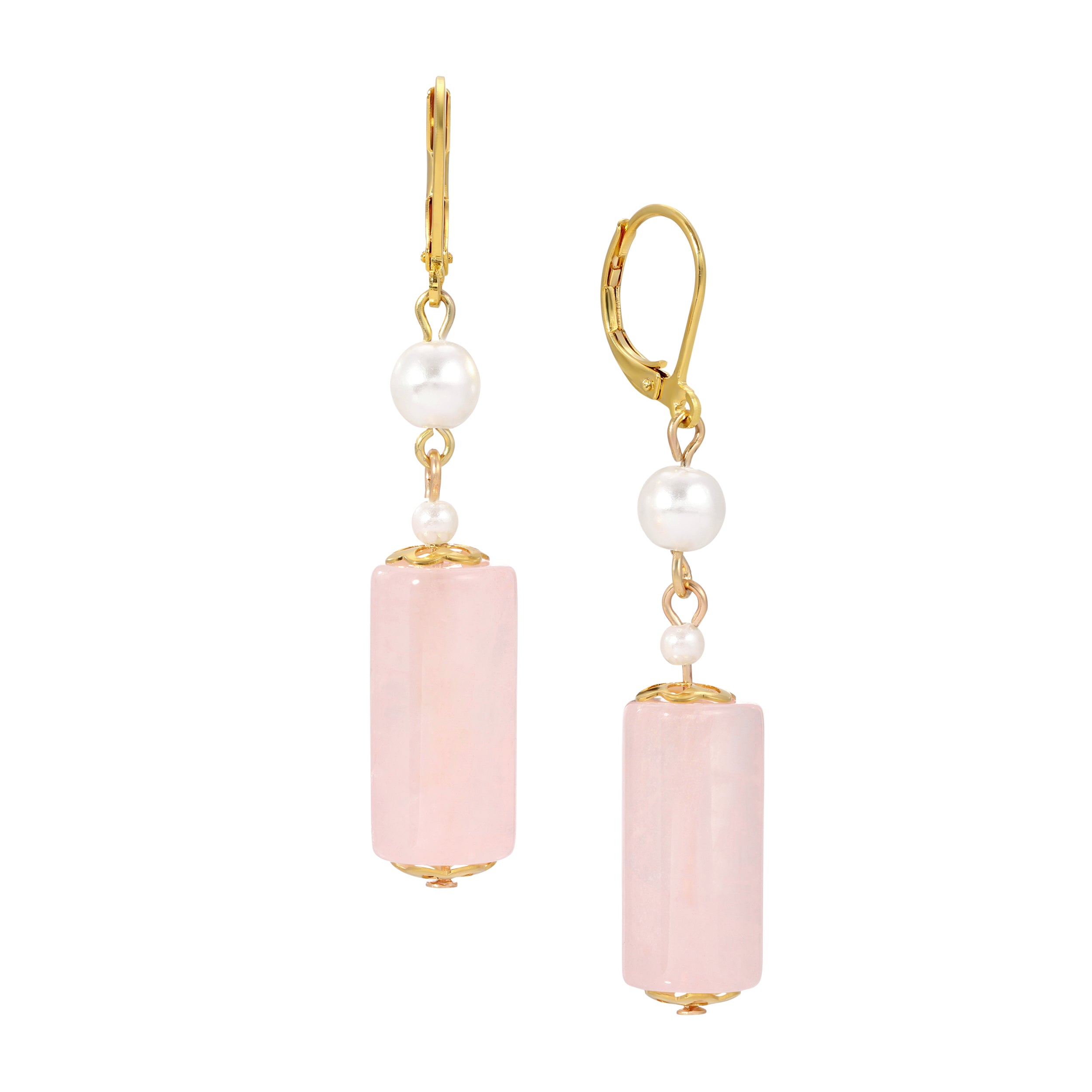 Rose Quartz Color Faux Pearl Gemstone Dangling Earrings