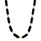 Faux Pearl Black Onyx Gemstone Link Necklace 15"